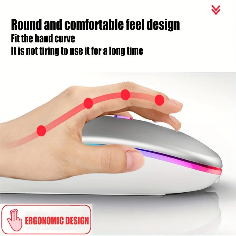 Ratón inalámbrico Bluetooth y 2,4 GHz con modos duales, recargable, RGB, ergonómico, clic silencioso para PC, iPad, portátil, teléfono celular, TV