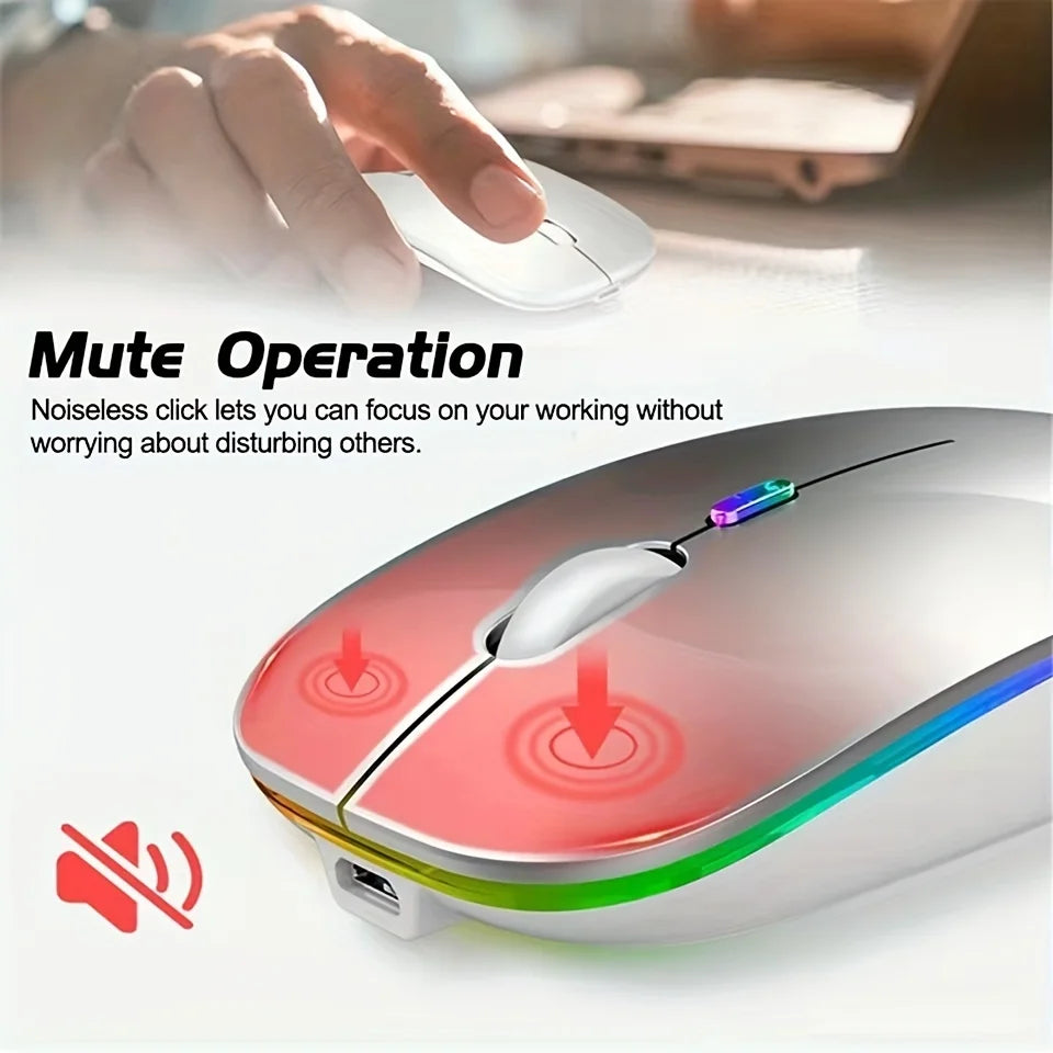 Ratón inalámbrico Bluetooth y 2,4 GHz con modos duales, recargable, RGB, ergonómico, clic silencioso para PC, iPad, portátil, teléfono celular, TV