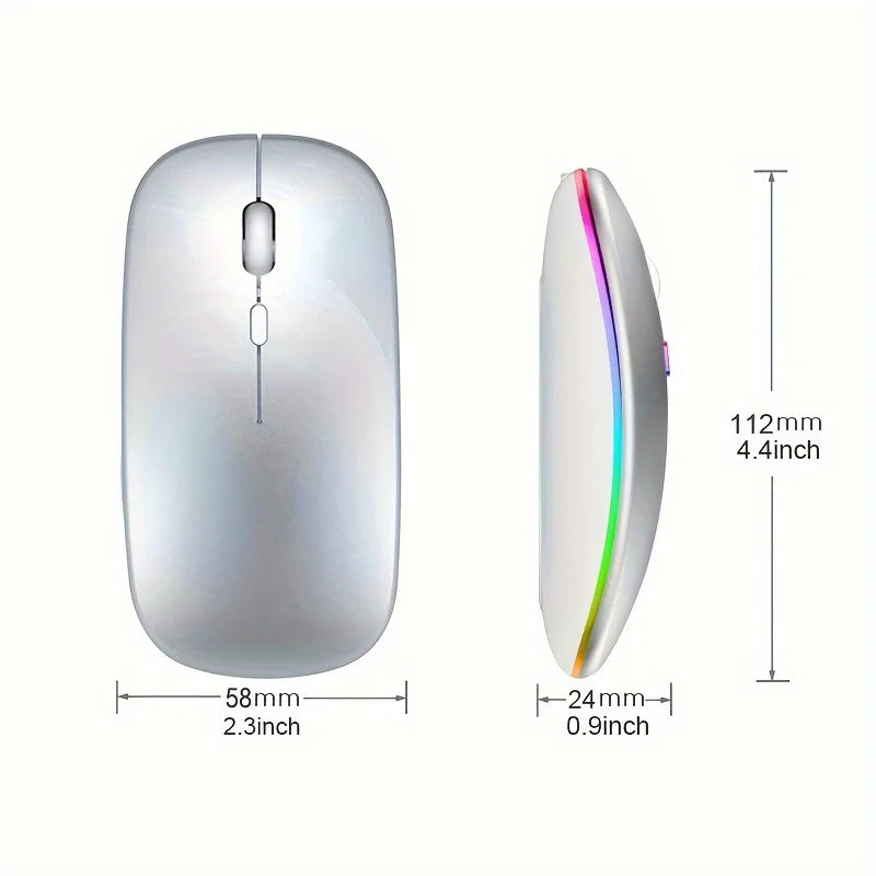 Ratón inalámbrico Bluetooth y 2,4 GHz con modos duales, recargable, RGB, ergonómico, clic silencioso para PC, iPad, portátil, teléfono celular, TV