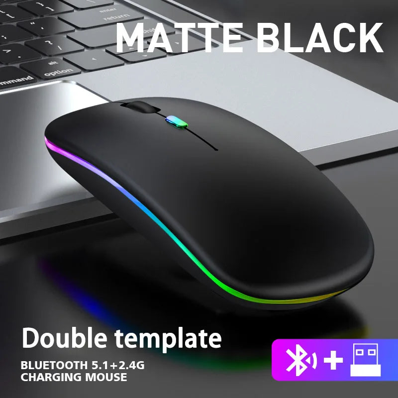 Ratón inalámbrico Bluetooth y 2,4 GHz con modos duales, recargable, RGB, ergonómico, clic silencioso para PC, iPad, portátil, teléfono celular, TV
